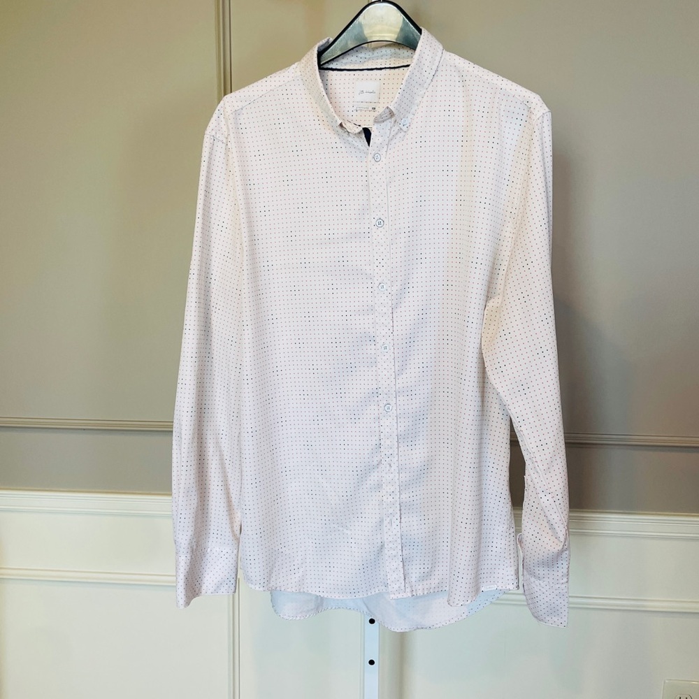 J.B. Holt Men's Button Down Dress Shirt Standard XL Swiss Dots White Pink Black
